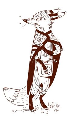 an ink drawing of a fox wearing a scarf