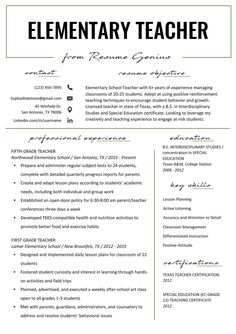 an elementary teacher resume is shown