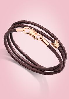 The sophisticated allure of a Nodo bracelet in rose gold and brown nappa leather. Men Jewellery, Gems Bracelet, Unisex Bracelets, Jewelry Stores, Mens Jewelry, Gems