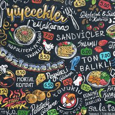 a blackboard with different types of food on it