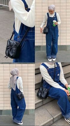 Ootd Overall, Hijabi Aesthetic Outfits, Hijabi Casual Outfits, Jumpsuit Hijab, Dungaree Outfit, Fesyen Islam, Muslimah Outfit, Modern Hijab Fashion, Hijab Style Casual