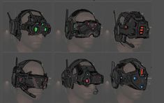 the headgear is designed to look like a helmet with glowing eyes