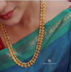 Gold Malai Designs, Aaram Gold Designs, Simple Haram Designs Gold, Kasu Haram Designs, Gold Haram Designs Indian, Kasulaperu Jewellery, Kasu Malai, Kasu Mala