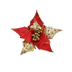 a red and gold christmas star decoration on a white background