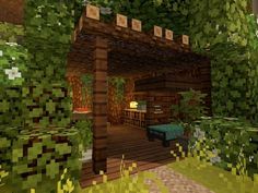 the inside of a minecraft house with lots of trees