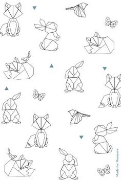 an origami pattern with different shapes and sizes, including the outlines for each animal