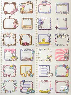 a page with lots of different frames and decorations on it's side, all in pastel colors