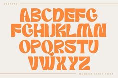 an orange and white typeface is shown with the letters in different font styles on it