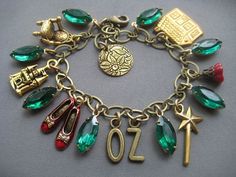 Wizard of Oz Jewelry - Oz Charm Bracelet - Oz the Great and Powerful - Emerald City - Dorothy Ruby Slippers - The Wizard of Oz - Fairytale Fairytale Jewelry, Dorothy Shoes, Goth House, Oz The Great And Powerful, Fairy Tale Jewelry, Ruby Red Slippers, Fandom Jewelry, Witch Stuff