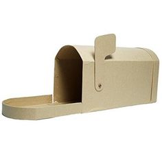 an empty cardboard mailbox on a white background