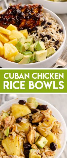 two bowls filled with rice and vegetables next to each other on top of a table