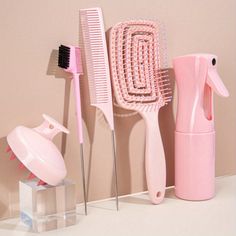 5 pcs Hairdressing Hair Smoothing Tail comb Cutout Hair Brush set Used For Styling Combing And Hair Tool Set, Hair Smoothing, Hair Brush Set, Tail Comb, Shampoo Brush, Pink Bottle, Eyebrow Brush, Scalp Massage, Smooth Hair