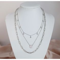 Beautiful Dainty Necklace That Will Enhance Any Outfit! Triple Layer Necklace, Jewelry Sterling Silver, Layered Necklace, Jewelry Silver, Dainty Necklace, Tennis Bracelet, Spring Rings, Layered Necklaces, Silver Necklaces