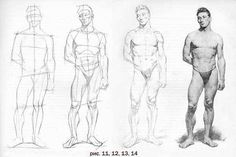 three different types of male body shapes, from the front to the back and side