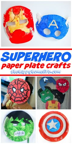 paper plate crafts for kids to make with the avengers and spider - man maskes