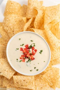 a white plate topped with chips and salsa