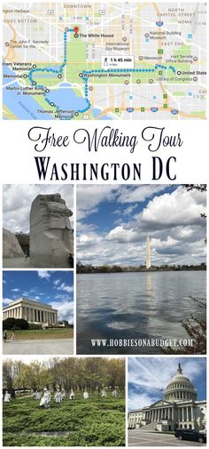 washington dc with the washington monument in the background and text overlay that reads free walking tour washington dc