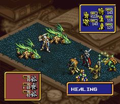 an old - school video game with some characters on the screen, including two men and one