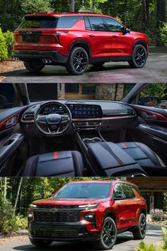 the inside and outside view of a red suv