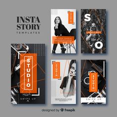 an orange and black instagramtion set with the image of a woman on it