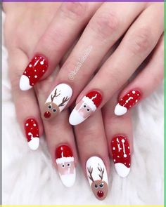 Christmas Nail Designs Santa Hat, Christmas Nails Santa And Reindeer, Nail Art Designs For Christmas, Sns Nails Christmas, Nail Cristhmas Design Simple, Nail Art Natal Xmas, Christmas Nail Designs 2024, Nail Art Natale, Noel Nail Art