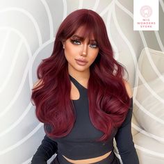 🌟 Welcome to Wig Wonders Store! 🌟 Indulge in the magic of our enchanting wig collection! 🔴 Color: Burgundy 🔴 Wigs Design:Long Wigs 🔴 Type: Bangs Wig 🔴 Curl: Body Wave 🔴 Dye/Bleach/Perm: No 🔴 Heat Tolerence: 100℃ Elevate your style and express your unique personality with our diverse range of high-quality wigs crafted to perfection. Whether you're seeking a glamorous look for a special occasion or a subtle enhancement for everyday wear, we have the ideal wig waiting for you. ️ Explore our Burgundy Bangs Black Hair, Dark Red Wavy Hair, Burgundy Bang Wig, Wavy Burgundy Wig, Bodywave Wig, Wigs Burgundy, Wigs Design, Burgundy Wig