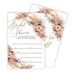 two bridal shower cards with flowers on them