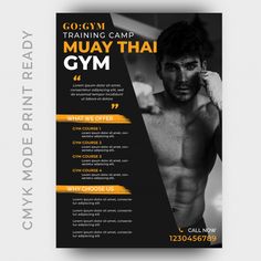 a gym flyer is shown with an image of a shirtless man