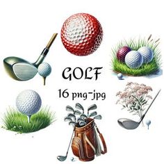 an image of various golf related items