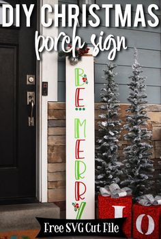 a christmas porch sign sitting in front of a house