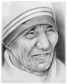 a pencil drawing of an elderly woman