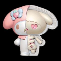 a white and pink teddy bear with a heart on it's chest holding a baby doll