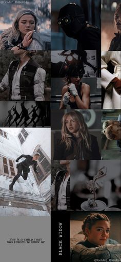 the collage shows many different images of people in black and white outfits, with one woman