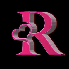 the letter r is made up of pink and silver strips with a heart in the middle