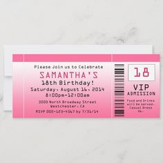 a pink ticket for a birthday party