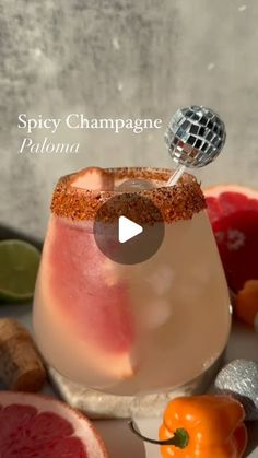 a video showing how to make a spicy champagne paloma cocktail with grapefruit