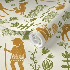 an image of a wallpaper with animals and plants on it's surface,