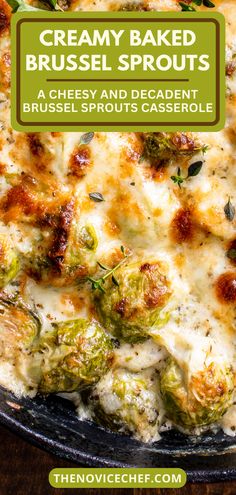 a close up of a casserole with cheese and broccoli on it