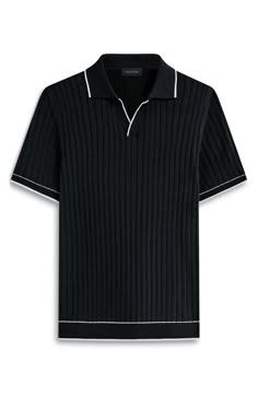 Throw it back to the '70s with this leisurely johnny-collar polo cut from a cool cotton blend and finished with tipped trim. 27" length (size Medium) Johnny collar Short sleeves 90% cotton, 10% polyamide Machine wash, dry flat Made in Turkey Black Men Style Classy, Black Men Date Night Outfit, Men Date Night Outfit, Classy Mens Fashion, Polo Shirt Outfit Men, Nordstrom Outfit, Polo Shirt Outfits, Stylish Shirts Men, Polo Knit