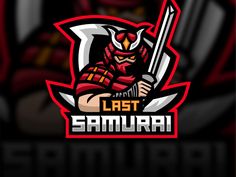 the last samurai logo is shown on a dark background with red and yellow colors,