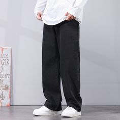 Black Jeans Men Loose Fit Baggy Pants Wide Leg Streetwear Hiphop Male Denim Pants Mens Clothes Long Black Wide Leg Jeans Outfit, Wide Leg Jeans Men, Wide Leg Black Jeans, Black Baggy Jeans, Black Wide Leg Jeans, Wide Leg Jeans Outfit, Jeans Outfit Men, Denim Pants Mens, Black Jeans Men