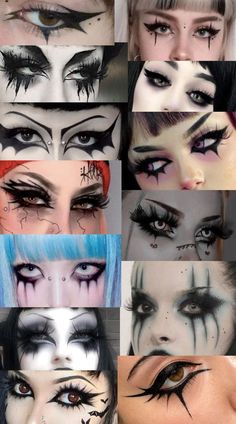 Glam Goth Makeup Looks, Makeup Ideas For Rock Concert, Goth Cat Eye Makeup, Punk Makeup Looks Eyes, Gothic Makeup Inspiration, Traditional Goth Makeup Men, Metal Festival Makeup, Punk Aesthetic Makeup, Horror Inspired Makeup