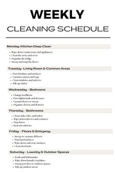 the cleaning schedule is shown in black and white