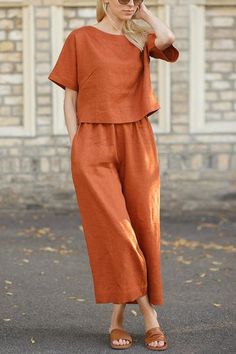 Linen Culottes, Coordinates Outfits, Linen Fashion, Linen Casual, Linen Suit, Linen Blouse, Loose Pants, Co Ord Set, Linen Top