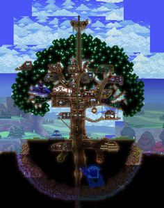 Terraria Treehouse, Building Terrarium, Terraria Tree House, Simple Cabins, Terrarium Base, Terraria House Ideas, Terraria House Design, Terraria House, Terraria Builds