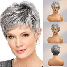 Category:Human Hair Capless Wigs; Gender:Women's; Wig Type:Party Wig,Natural Wigs; Occasion:Cosplay Costumes,Daily,Vacation,Party / Evening,Daily Wear; Age Group:Adults; Wig Length Range:8; Color Shade:Dark Gray; Density:150%; Origin of Hair Donors:Brazilian Hair; Hair Material:Human Hair; Cap Construction:Capless; Texture:Straight; Length:Short; Features:Fashion,Easy dressing,Women,Party,Soft; Heat Resistant:Yes; Listing Date:01/28/2023; Cap Circumference:; Front to Back:; Nape of Neck:; Side t Short Blonde Pixie Cut, Hair Color Images, Women Pixie Cut, Dunner Wordend Haar, Grey Wig, Monofilament Wigs, Short Grey Hair, Cheap Human Hair, Wig Short