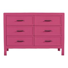 a pink dresser with six drawers