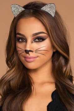 Cat Face Makeup, Kitty Face Paint, Make Up Diy, Halloween Makeup Diy