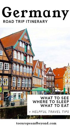 the front cover of germany road trip itinerary, with an image of buildings