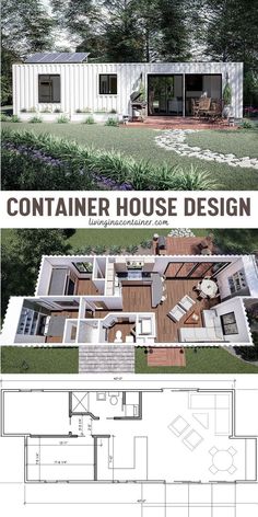 the floor plan for a container house is shown in two different views, and it's